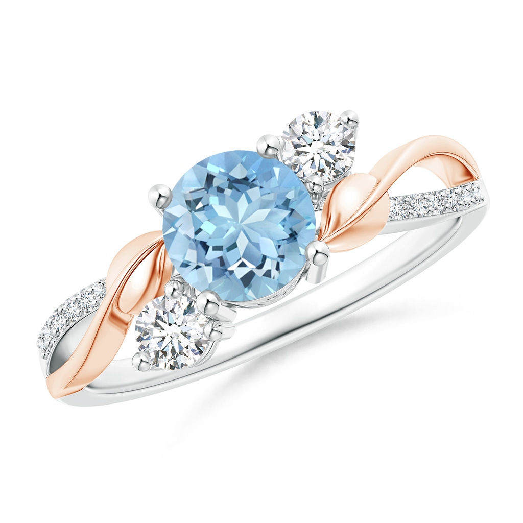 6mm AAAA Aquamarine and Diamond Twisted Vine Ring in 9K White Gold 9K Rose Gold