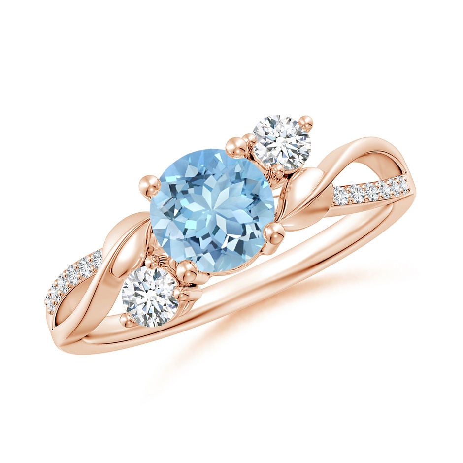 6mm AAAA Aquamarine and Diamond Twisted Vine Ring in Rose Gold 