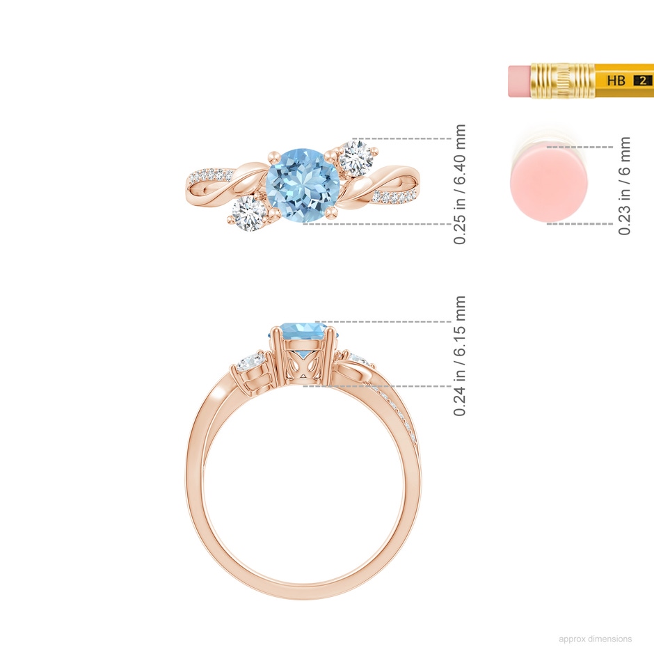 6mm AAAA Aquamarine and Diamond Twisted Vine Ring in Rose Gold ruler
