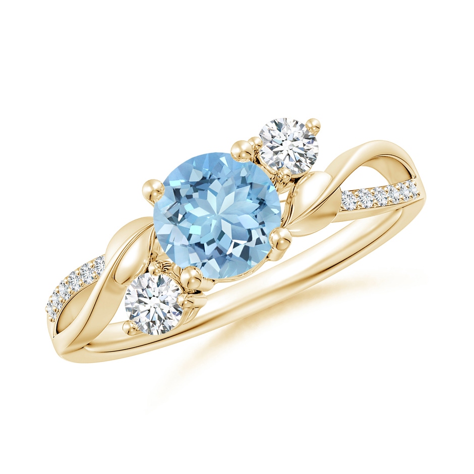 6mm AAAA Aquamarine and Diamond Twisted Vine Ring in Yellow Gold 