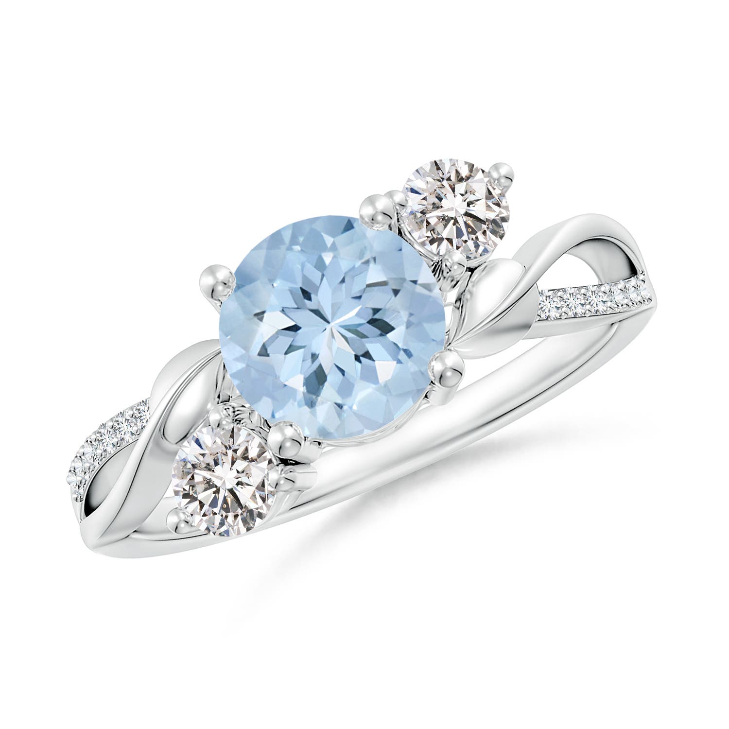 7mm AA Aquamarine and Diamond Twisted Vine Engagement Ring in 18CT White Gold