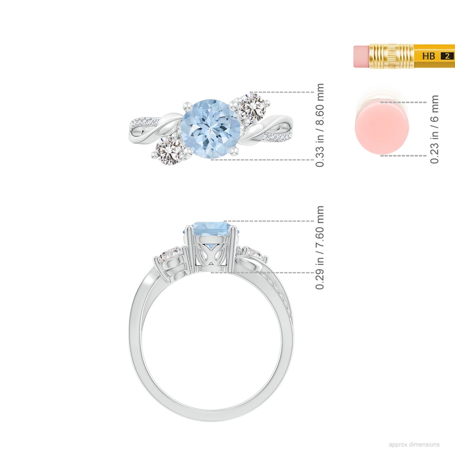 7mm AA Aquamarine and Diamond Twisted Vine Ring in 18K White Gold ruler