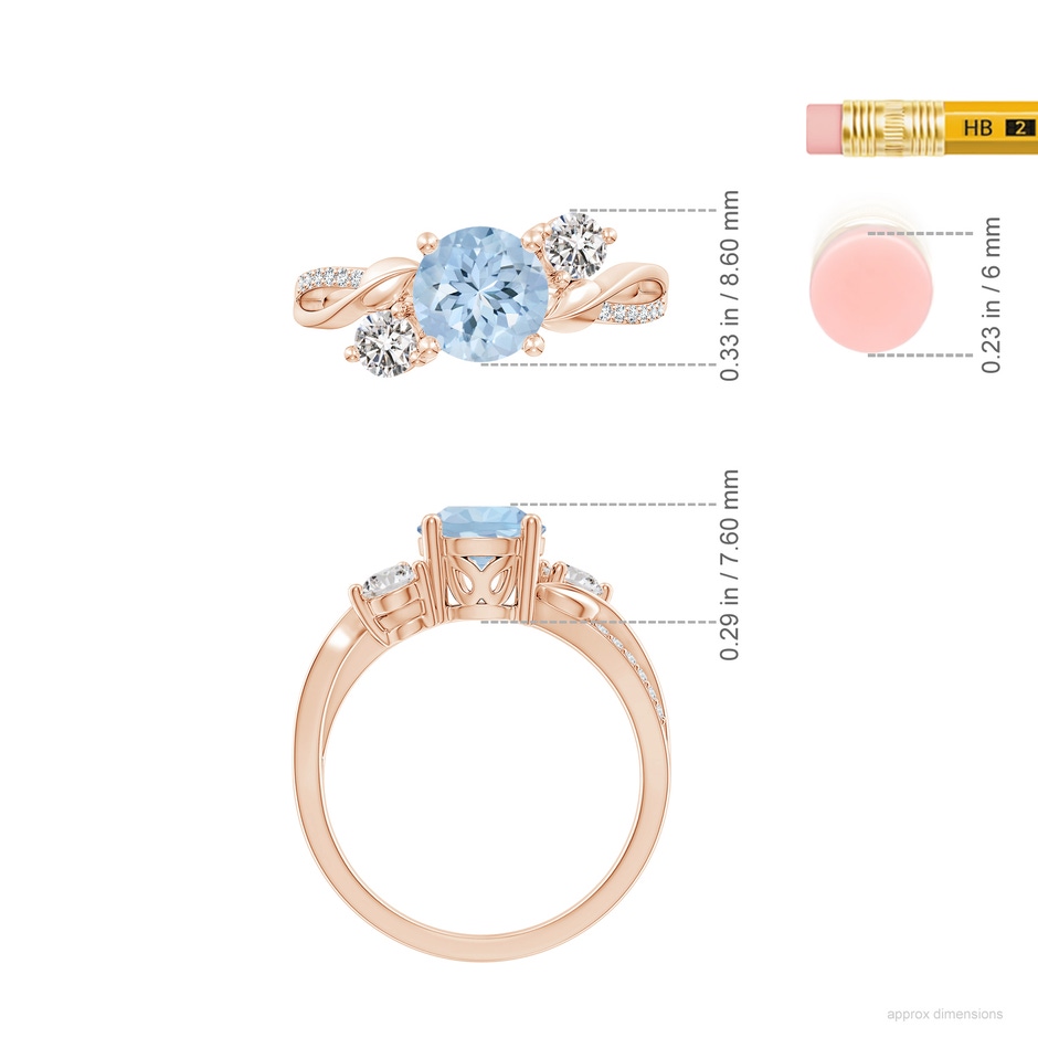 7mm AA Aquamarine and Diamond Twisted Vine Ring in Rose Gold ruler