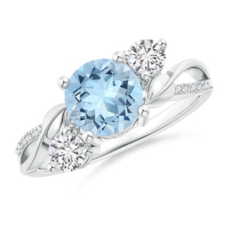 7mm AAA Aquamarine and Diamond Twisted Vine Ring in 18K White Gold