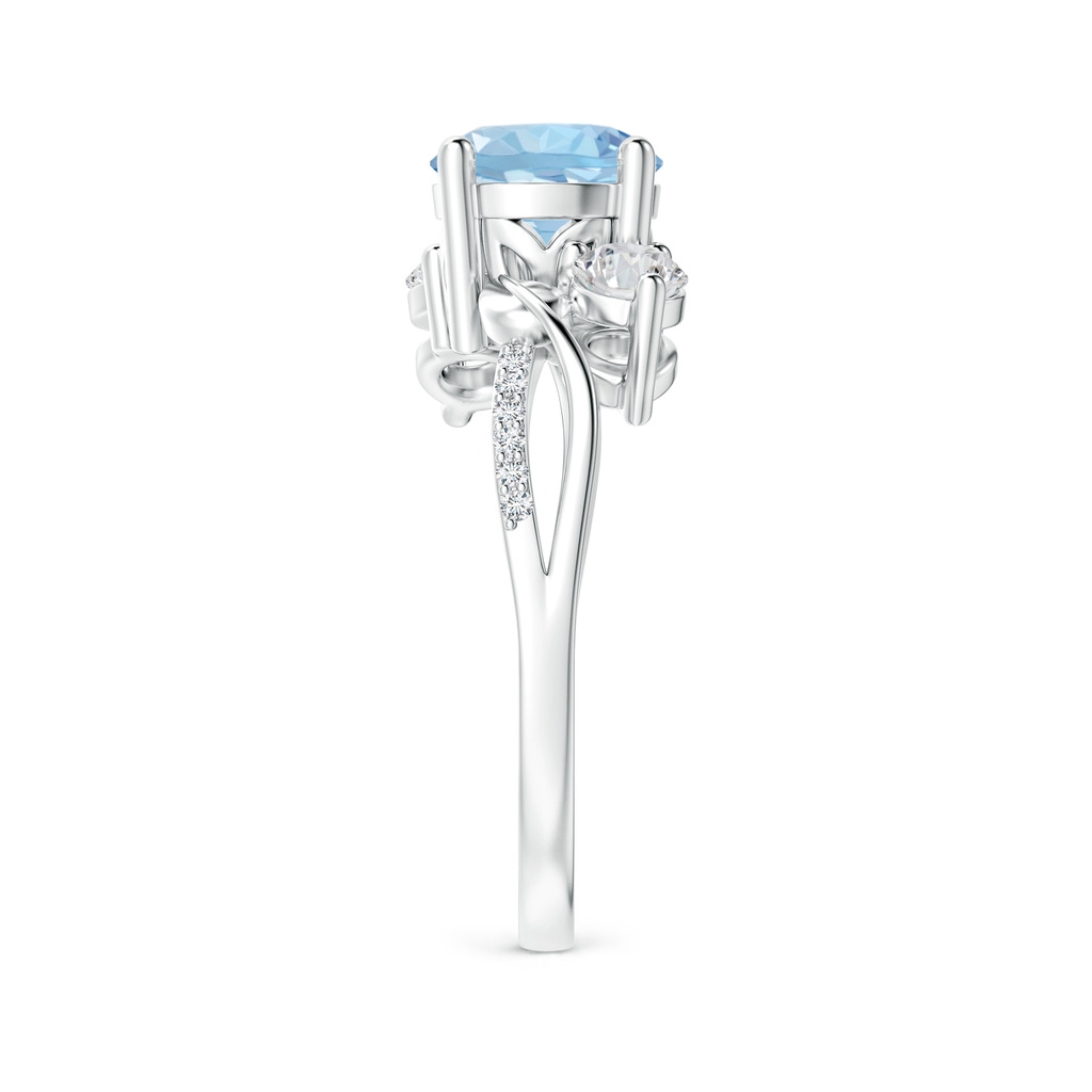 7mm AAA Aquamarine and Diamond Twisted Vine Ring in 18K White Gold Side-2