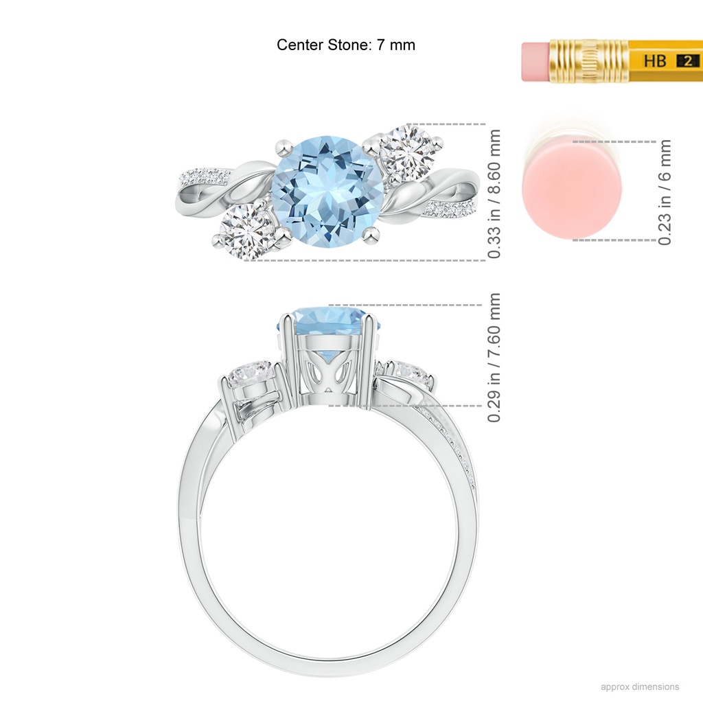 7mm AAA Aquamarine and Diamond Twisted Vine Ring in 18K White Gold Ruler