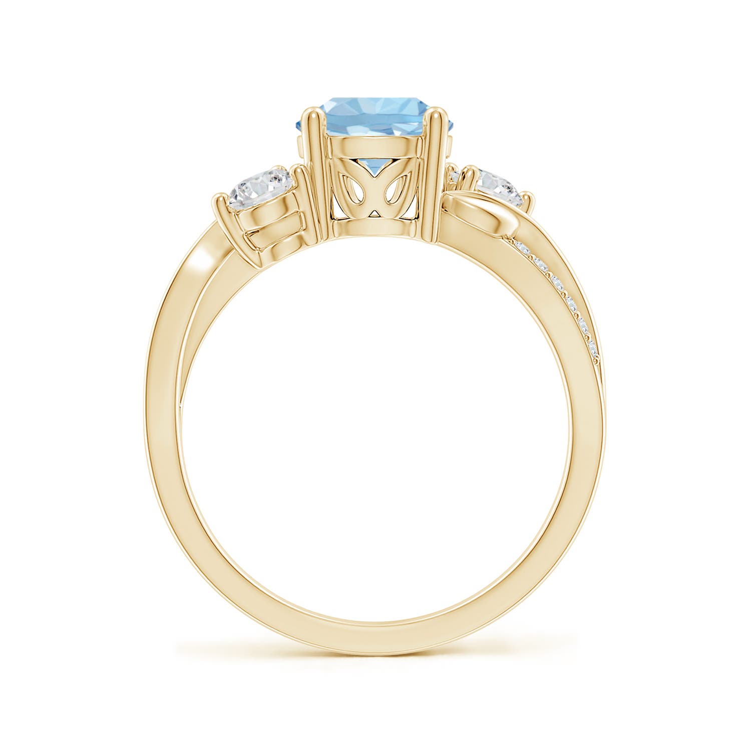 7mm AAA Aquamarine and Diamond Twisted Vine Engagement Ring in 18K Yellow Gold