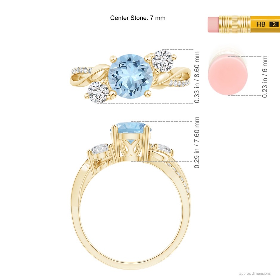 7mm AAA Aquamarine and Diamond Twisted Vine Ring in 18K Yellow Gold ruler