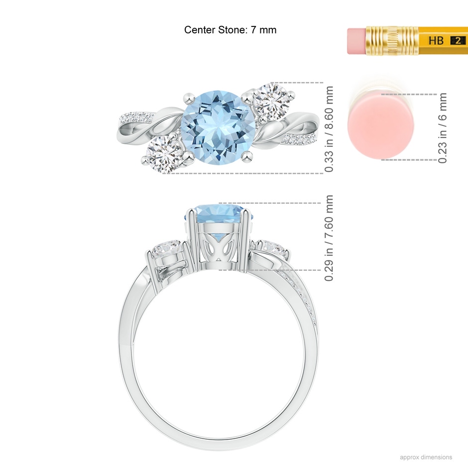 7mm AAA Aquamarine and Diamond Twisted Vine Ring in White Gold ruler
