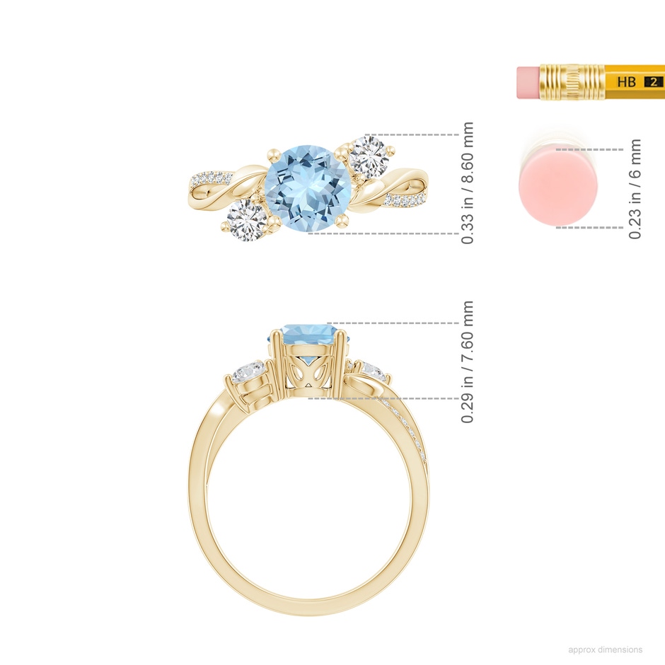 7mm AAA Aquamarine and Diamond Twisted Vine Ring in Yellow Gold ruler