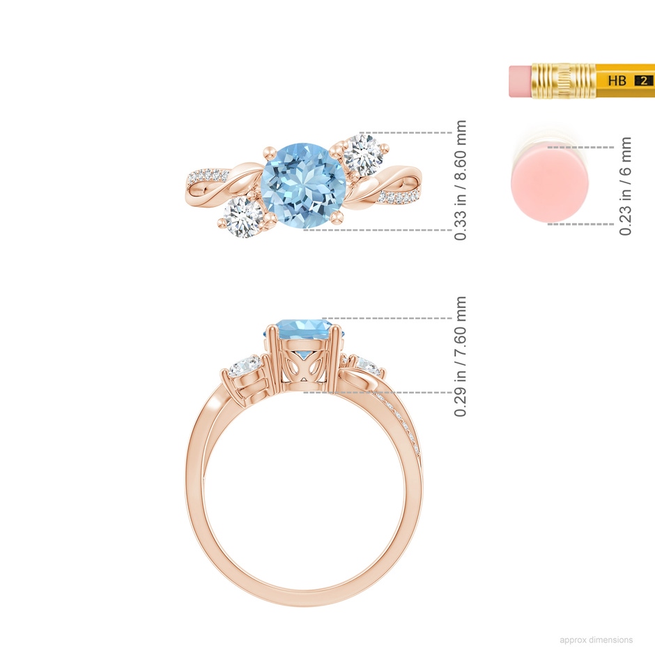 7mm AAAA Aquamarine and Diamond Twisted Vine Ring in 18K Rose Gold ruler