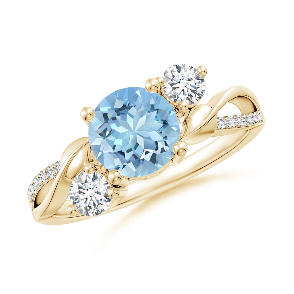 7mm AAAA Aquamarine and Diamond Twisted Vine Ring in 18K Yellow Gold 