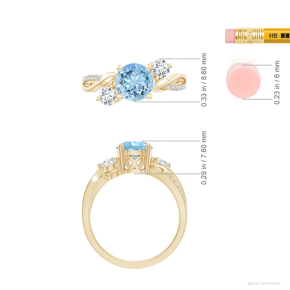 7mm AAAA Aquamarine and Diamond Twisted Vine Ring in 18K Yellow Gold ruler