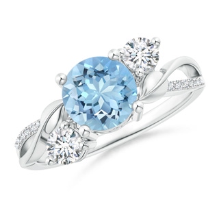 7mm AAAA Aquamarine and Diamond Twisted Vine Ring in 9K White Gold