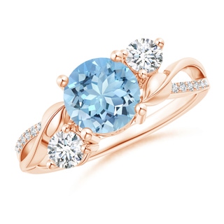 7mm AAAA Aquamarine and Diamond Twisted Vine Ring in Rose Gold