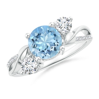 7mm AAAA Aquamarine and Diamond Twisted Vine Ring in White Gold