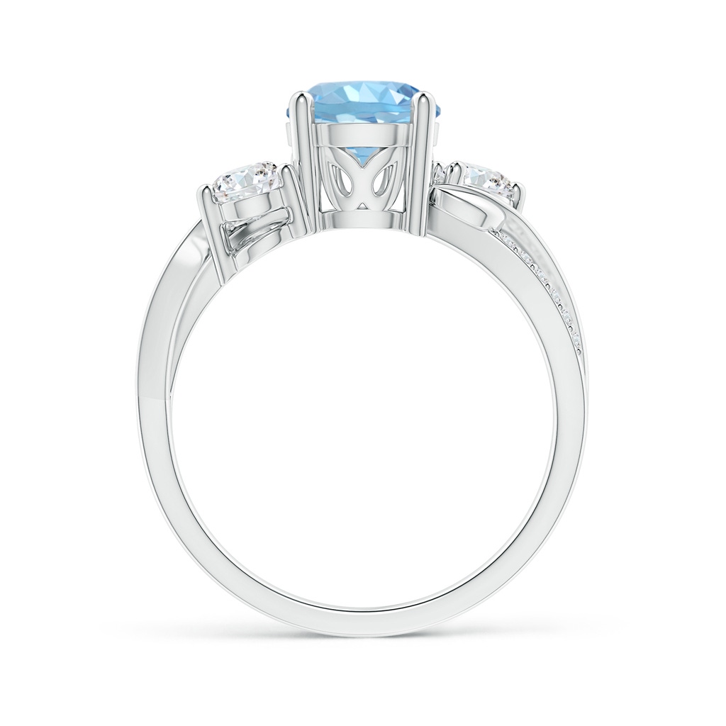 7mm AAAA Aquamarine and Diamond Twisted Vine Ring in White Gold Side-1