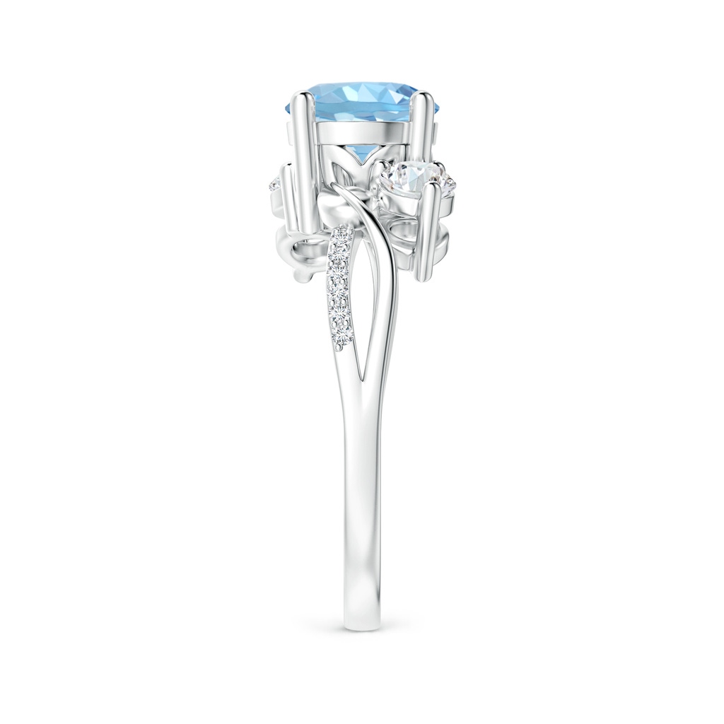 7mm AAAA Aquamarine and Diamond Twisted Vine Ring in White Gold Side-2