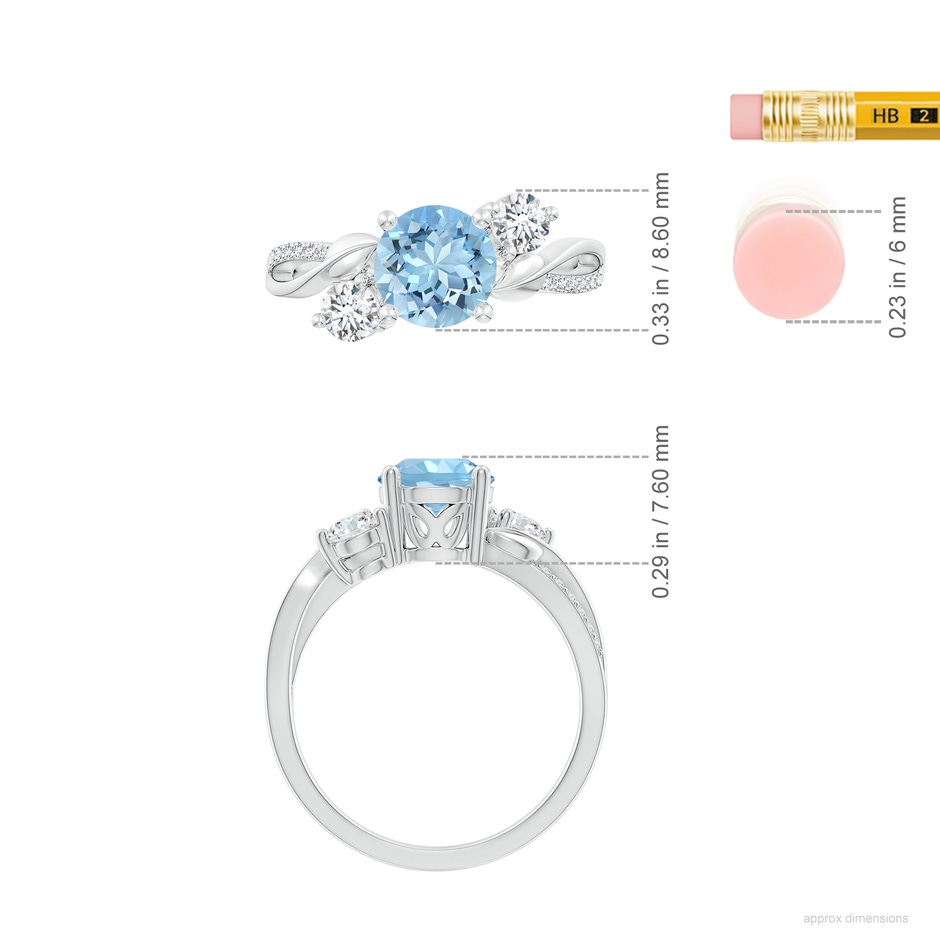 7mm AAAA Aquamarine and Diamond Twisted Vine Ring in White Gold ruler