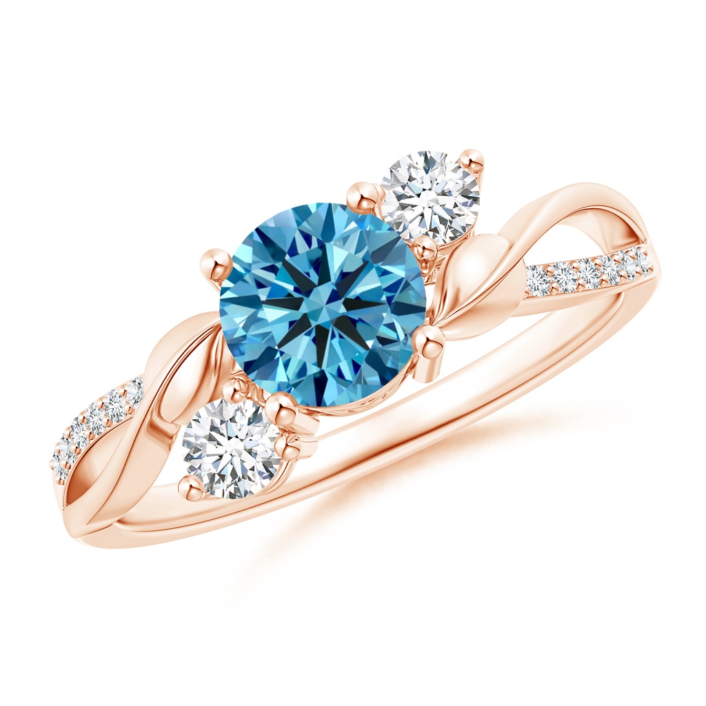 6mm AAAA Fancy Intense Blue and White Diamond Twisted Vine Ring in Rose Gold