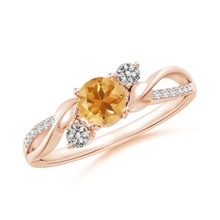 5mm A Citrine and Diamond Twisted Vine Ring in 9K Rose Gold