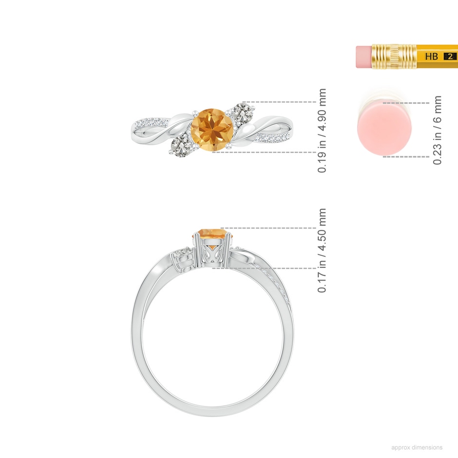 5mm A Citrine and Diamond Twisted Vine Ring in P950 Platinum ruler