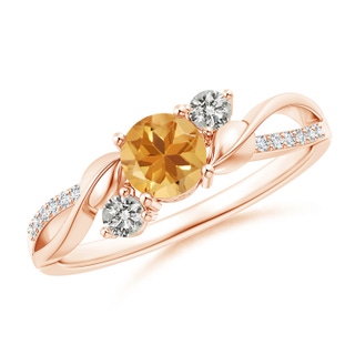 5mm A Citrine and Diamond Twisted Vine Ring in Rose Gold