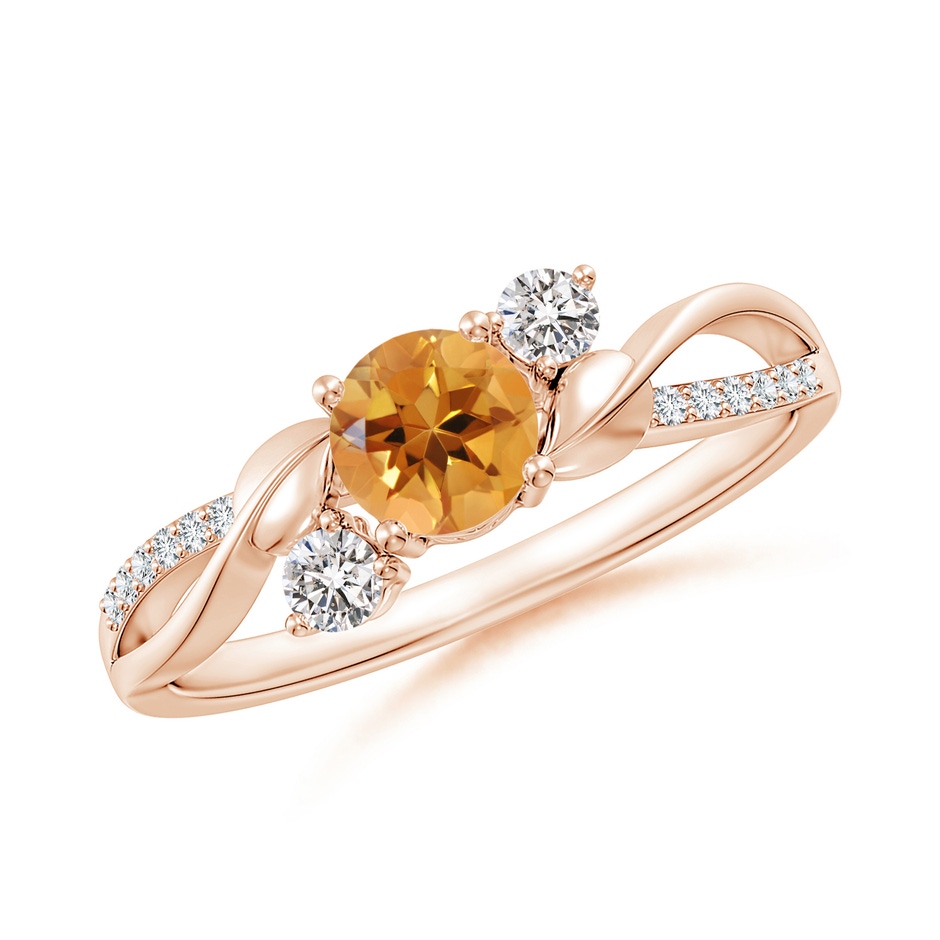 5mm AA Citrine and Diamond Twisted Vine Ring in 9K Rose Gold 