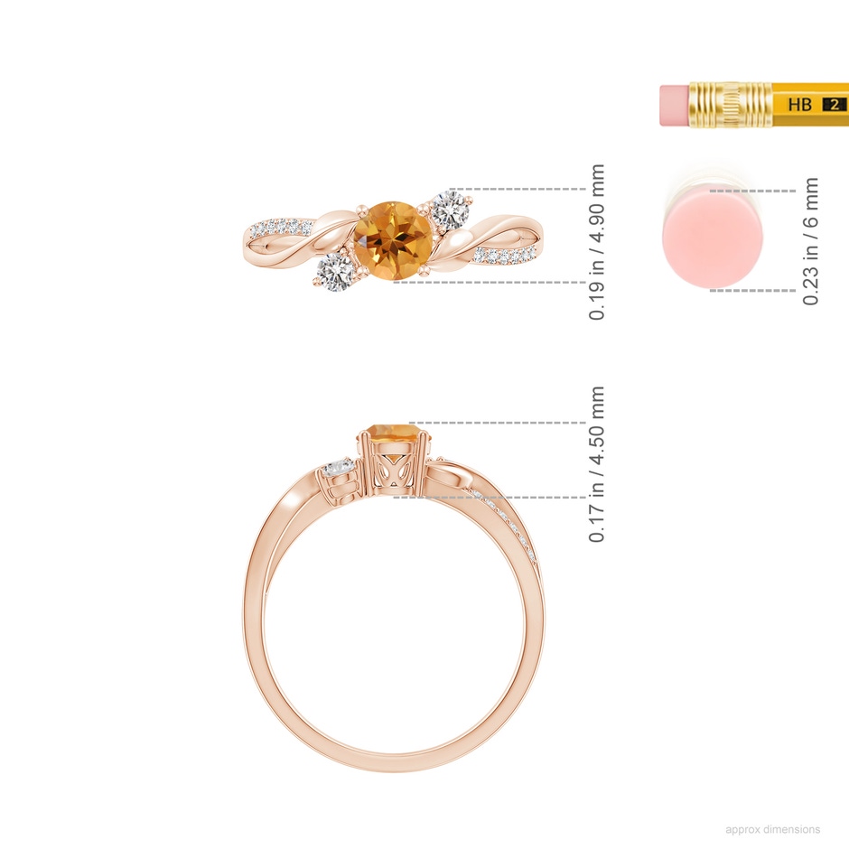 5mm AA Citrine and Diamond Twisted Vine Ring in 9K Rose Gold ruler