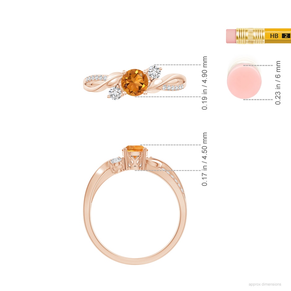 5mm AAA Citrine and Diamond Twisted Vine Ring in Rose Gold ruler