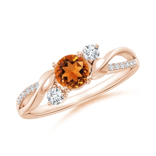 5mm AAAA Citrine and Diamond Twisted Vine Ring in 9K Rose Gold