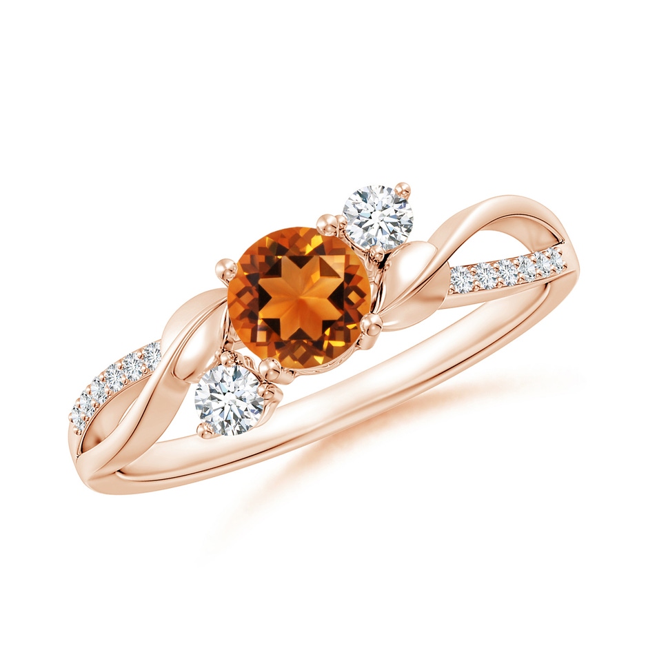 5mm AAAA Citrine and Diamond Twisted Vine Ring in 9K Rose Gold 