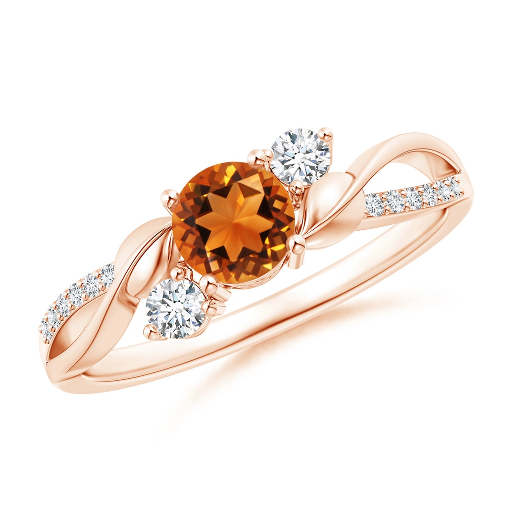5mm AAAA Citrine and Diamond Twisted Vine Ring in Rose Gold