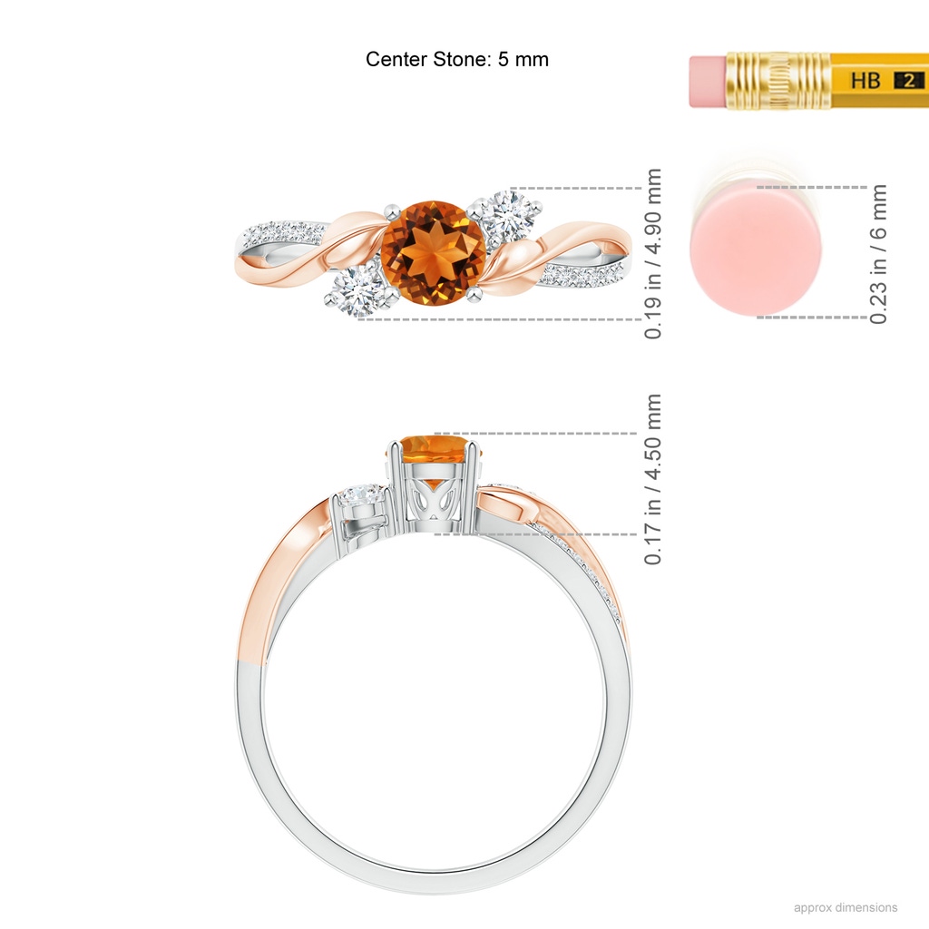 5mm AAAA Citrine and Diamond Twisted Vine Ring in White Gold Rose Gold Ruler