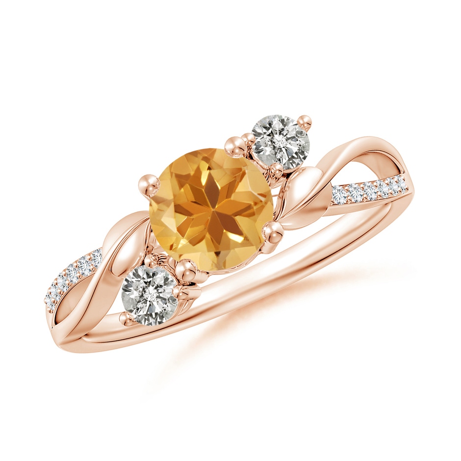 6mm A Citrine and Diamond Twisted Vine Ring in Rose Gold 