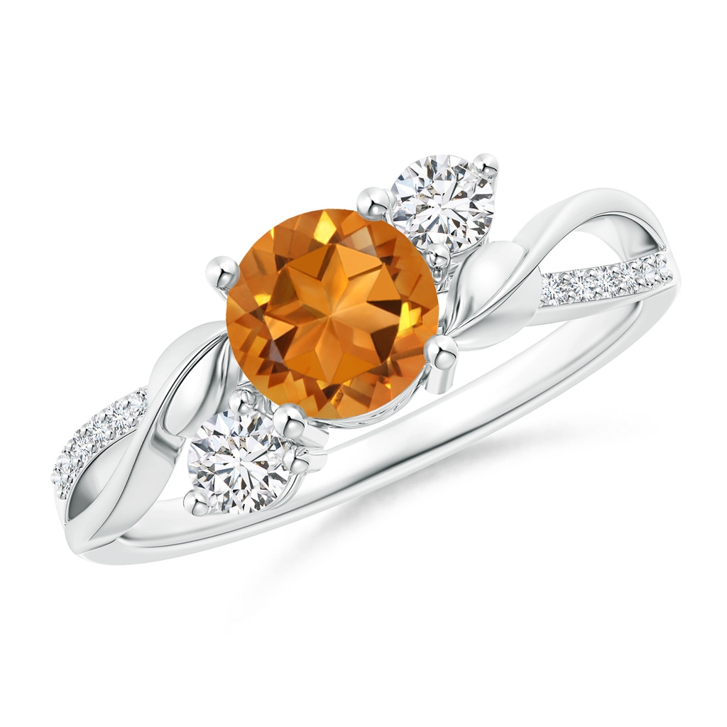 6mm AAA Citrine and Diamond Twisted Vine Ring in White Gold