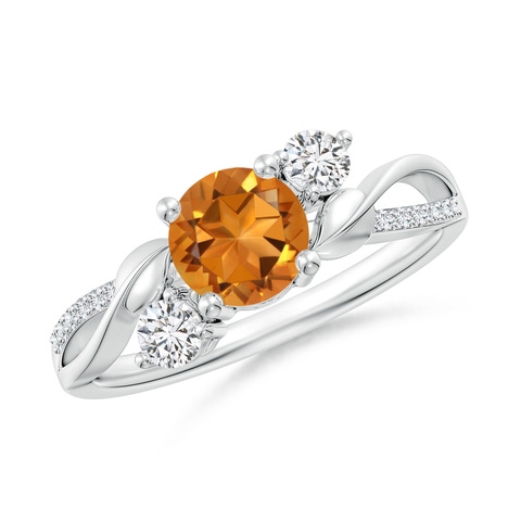 6mm AAA Citrine and Diamond Twisted Vine Ring in White Gold