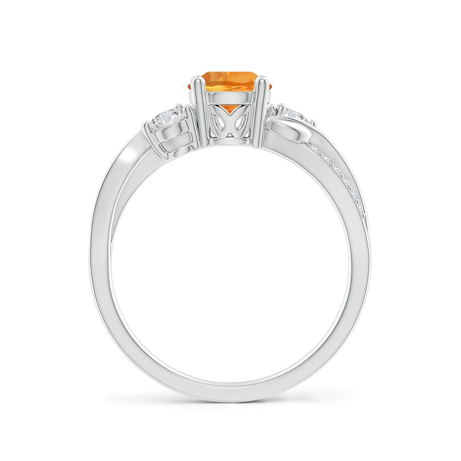 6mm AAA Citrine and Diamond Twisted Vine Ring in White Gold - side 2