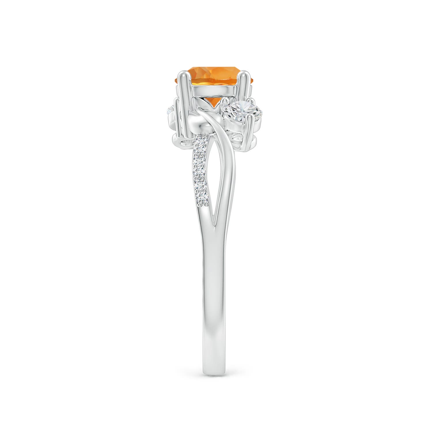 6mm AAA Citrine and Diamond Twisted Vine Ring in White Gold - side 3