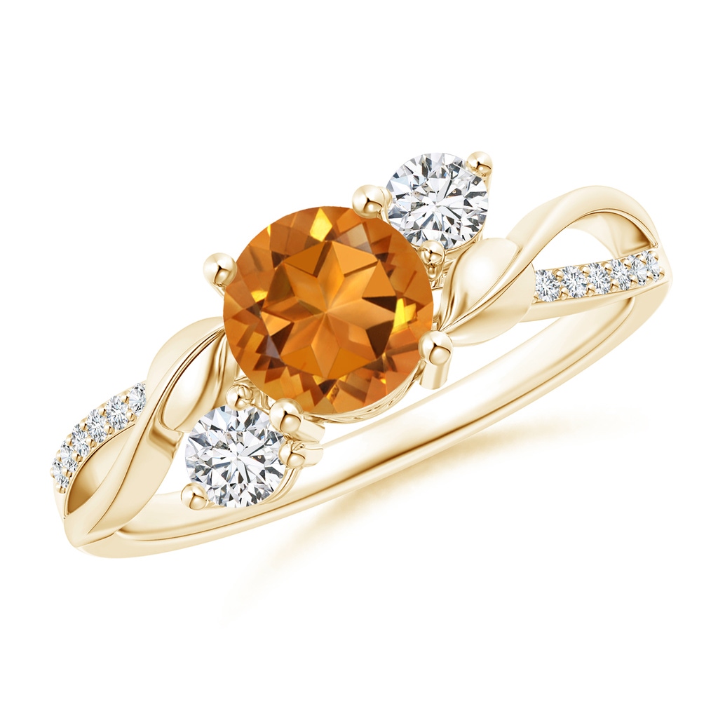 6mm AAA Citrine and Diamond Twisted Vine Ring in Yellow Gold