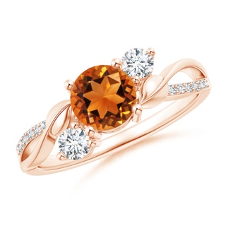 6mm AAAA Citrine and Diamond Twisted Vine Ring in Rose Gold