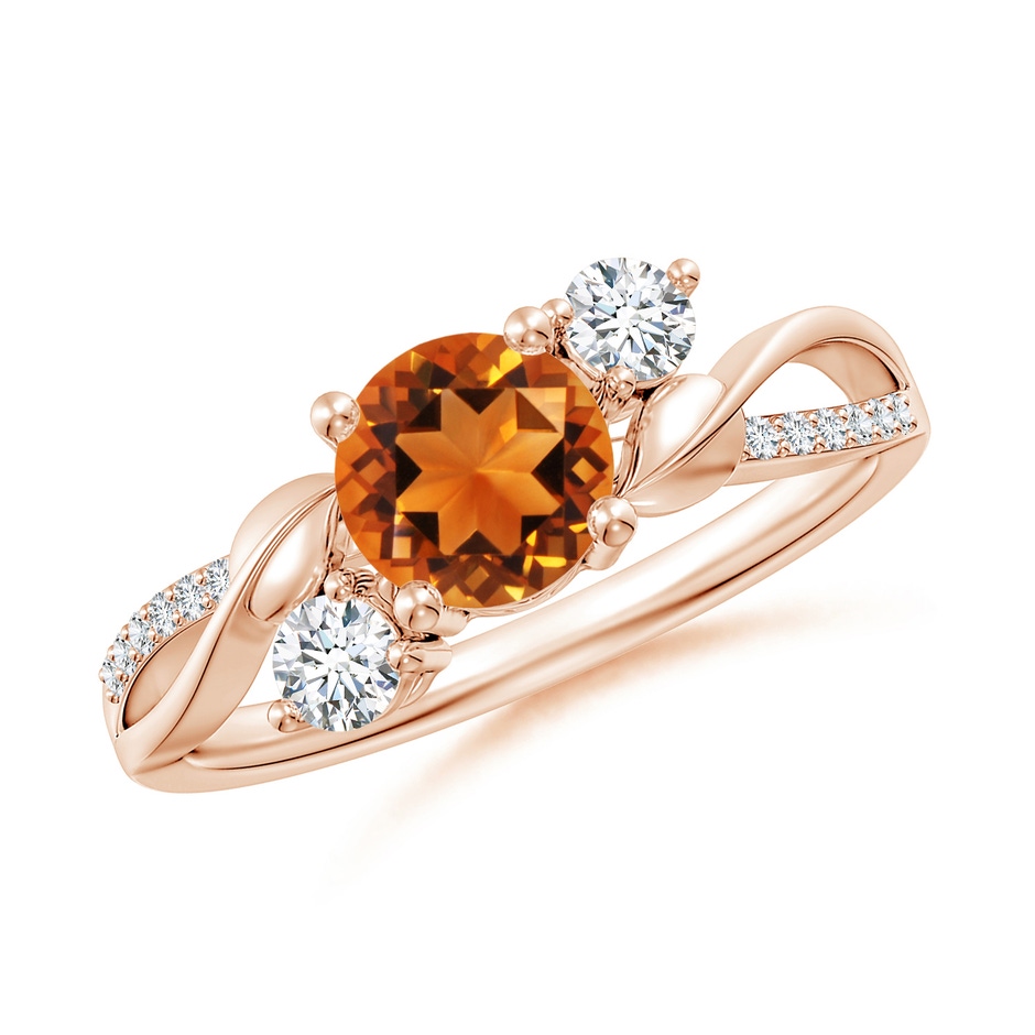 6mm AAAA Citrine and Diamond Twisted Vine Ring in Rose Gold 