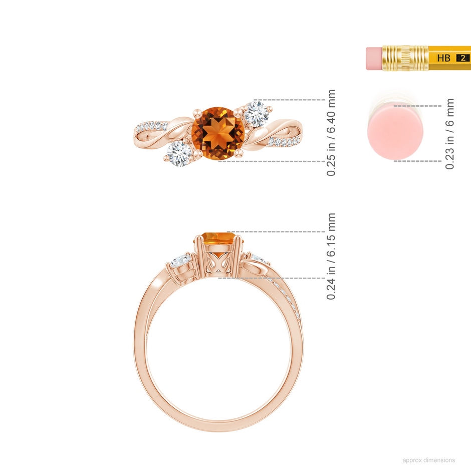 6mm AAAA Citrine and Diamond Twisted Vine Ring in Rose Gold ruler