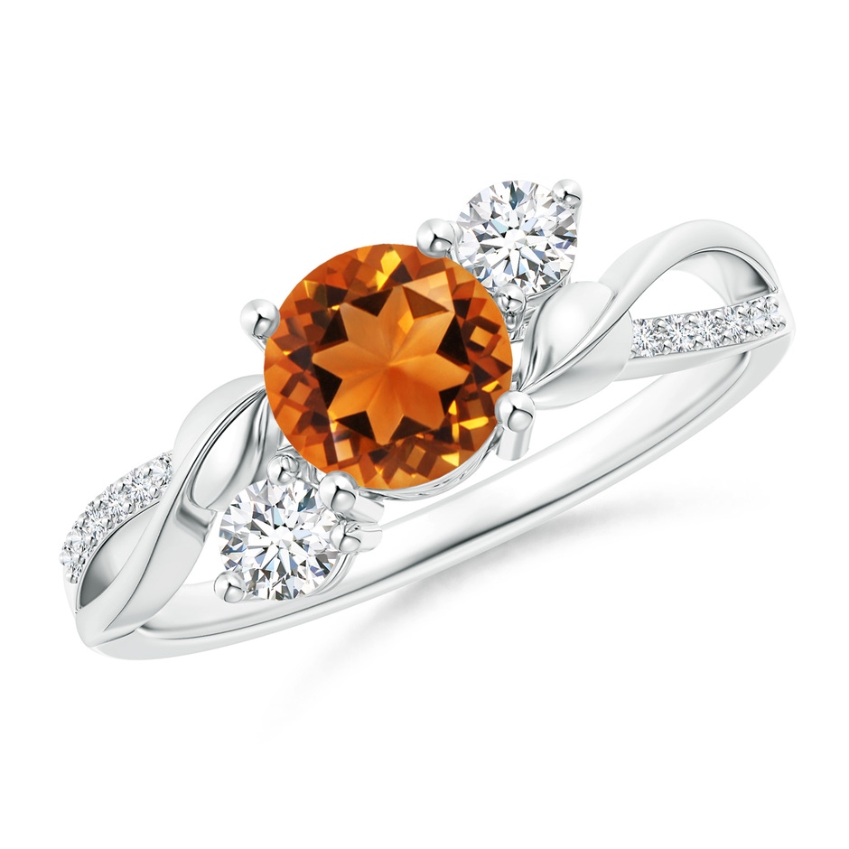 6mm AAAA Citrine and Diamond Twisted Vine Ring in White Gold 