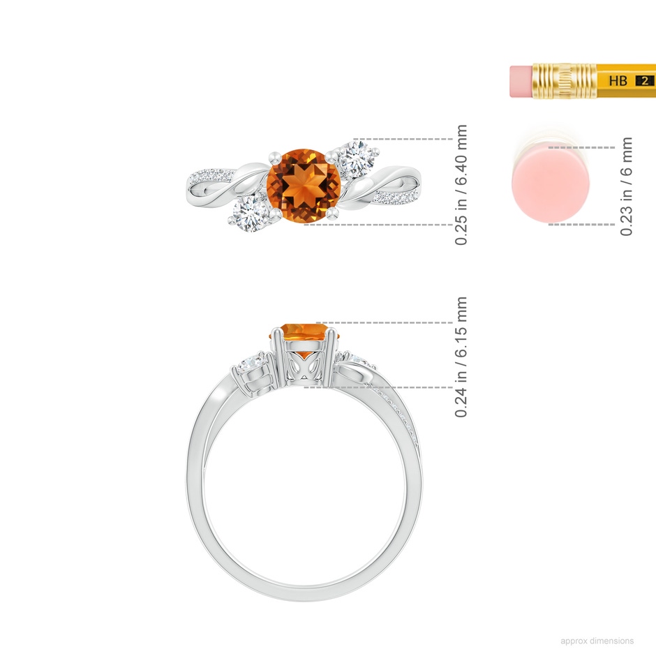 6mm AAAA Citrine and Diamond Twisted Vine Ring in White Gold ruler