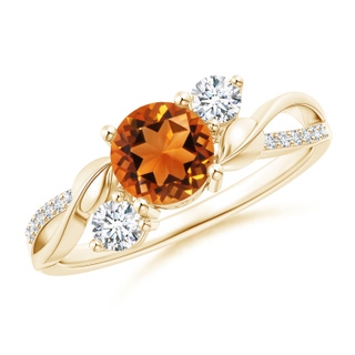 6mm AAAA Citrine and Diamond Twisted Vine Ring in Yellow Gold