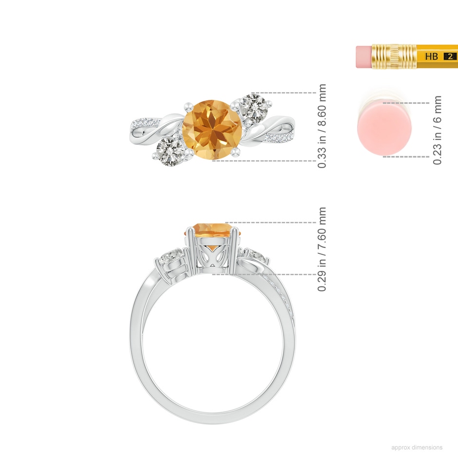 7mm A Citrine and Diamond Twisted Vine Ring in P950 Platinum ruler