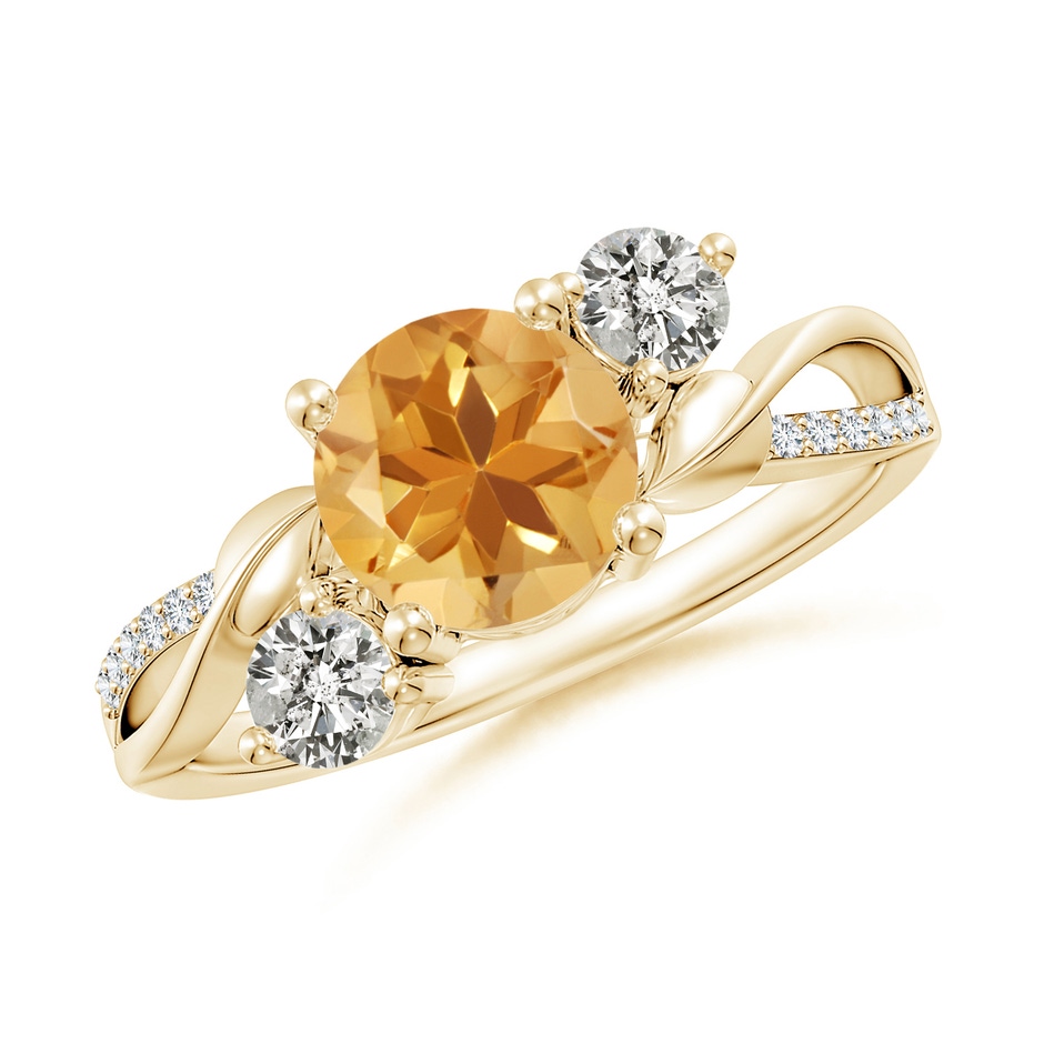 7mm A Citrine and Diamond Twisted Vine Ring in Yellow Gold 