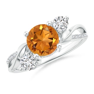 7mm AAA Citrine and Diamond Twisted Vine Ring in P950 Platinum