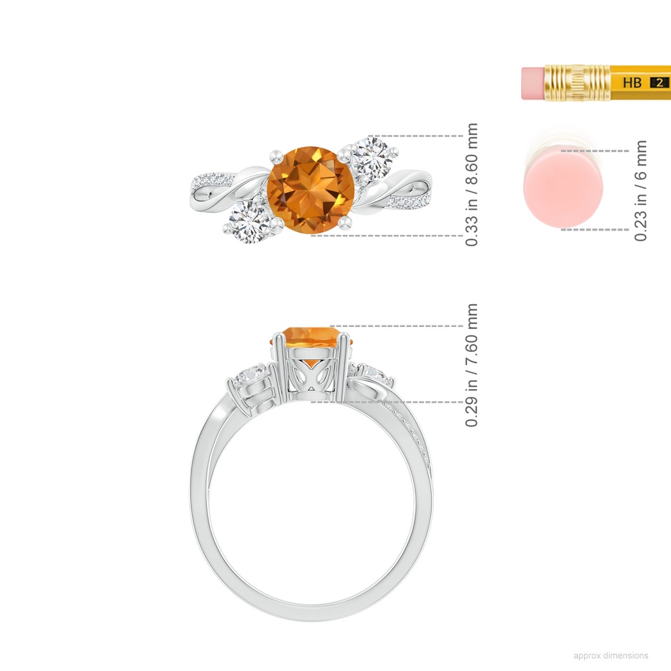 7mm AAA Citrine and Diamond Twisted Vine Ring in White Gold ruler